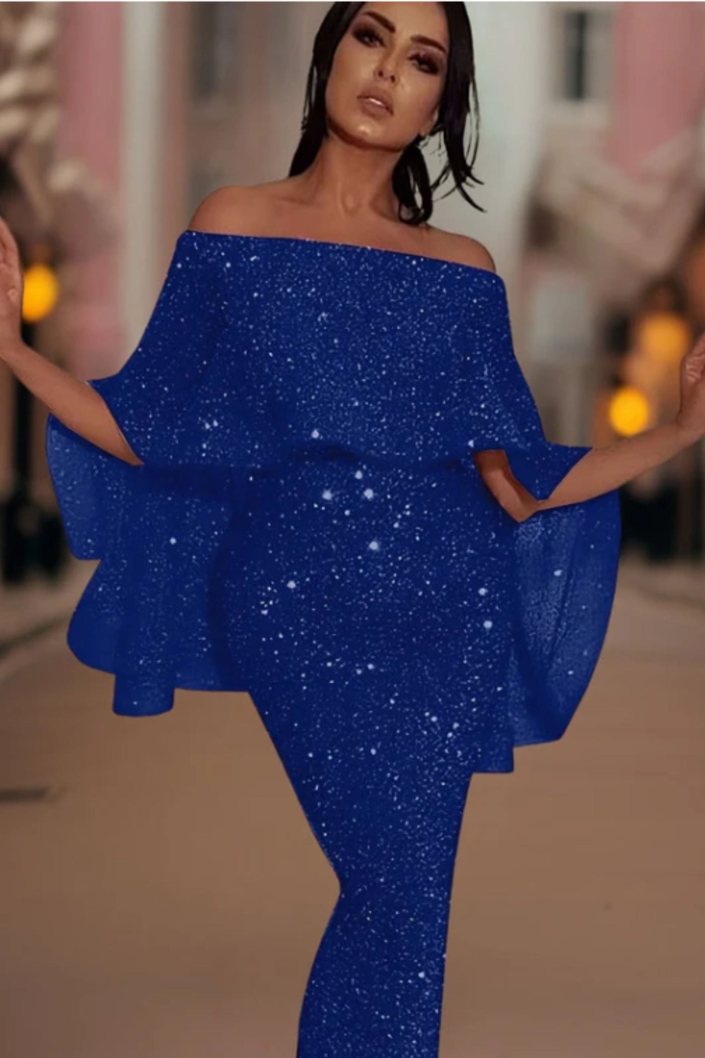 Heidi-Mode | Off-Shoulder Glitzer Maxi Kleid