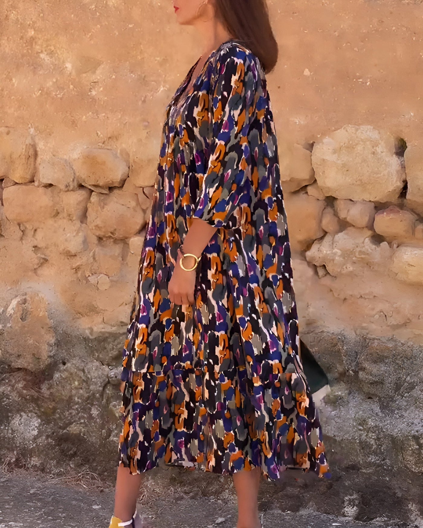 Nathalie™ | Elegantes Retro-Print-Kleid mit V-Ausschnitt