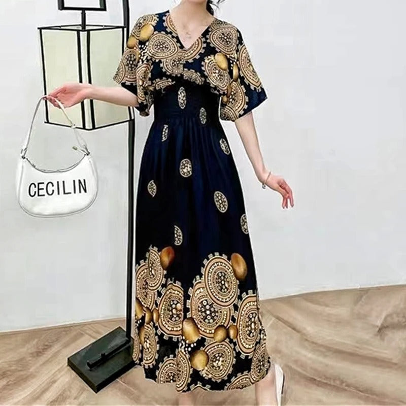Vanessa | Raffiniertes Maxikleid mit V-Ausschnitt und Druckmuster