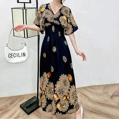 Vanessa | Raffiniertes Maxikleid mit V-Ausschnitt und Druckmuster