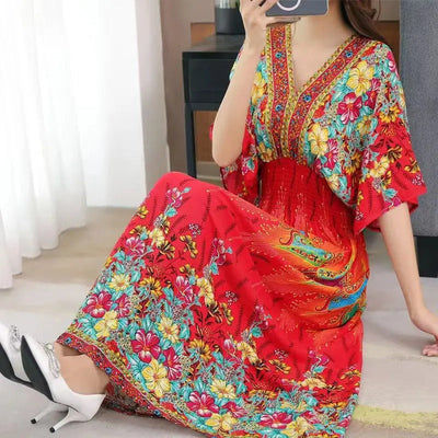 Vanessa | Raffiniertes Maxikleid mit V-Ausschnitt und Druckmuster