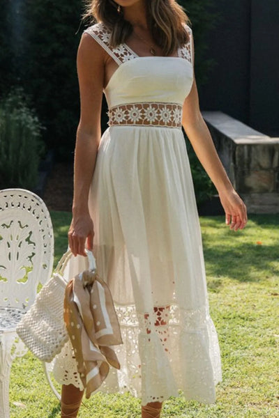 Lace Detail Square Neck Midi Cami Dress