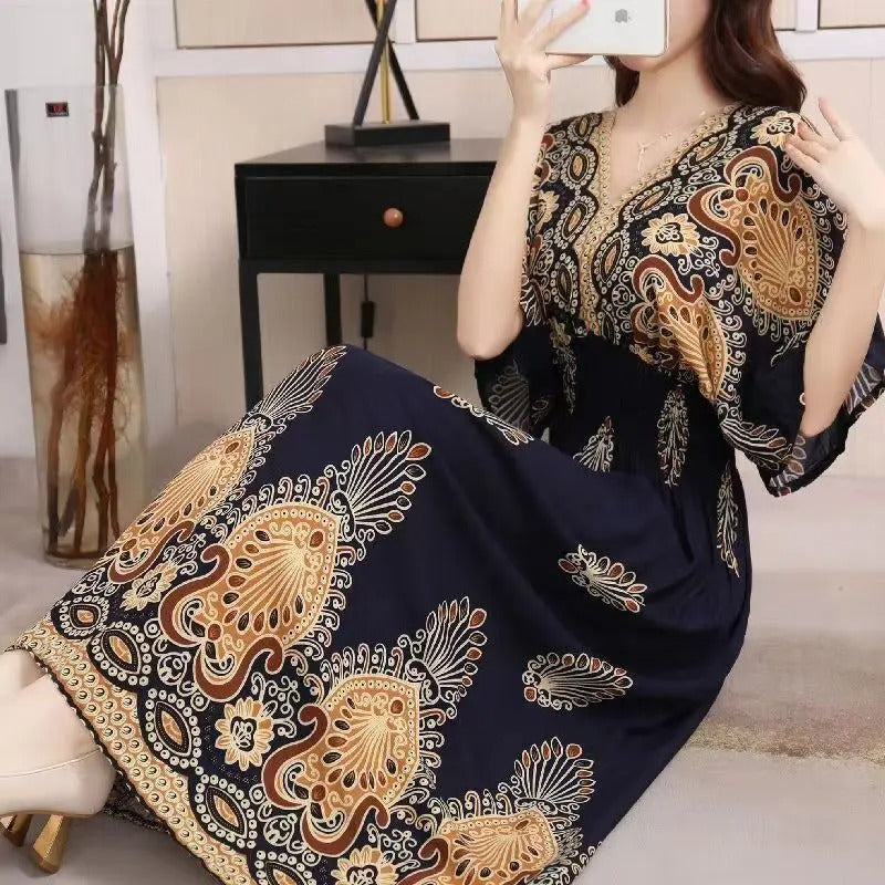 Vanessa | Raffiniertes Maxikleid mit V-Ausschnitt und Druckmuster