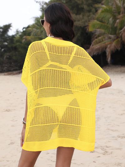 Hollow Out Collared Neck Cover-Up