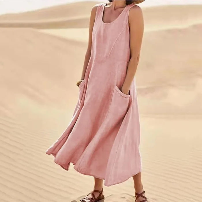 Amelia | Elegantes Leinenkleid mit elastischen Taschen