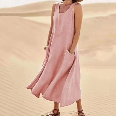 Amelia | Elegantes Leinenkleid mit elastischen Taschen