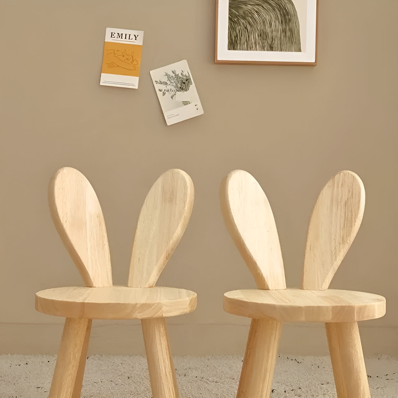 BunnyCraft Hocker - Nordischer Holz-Hocker mit Hasenohren