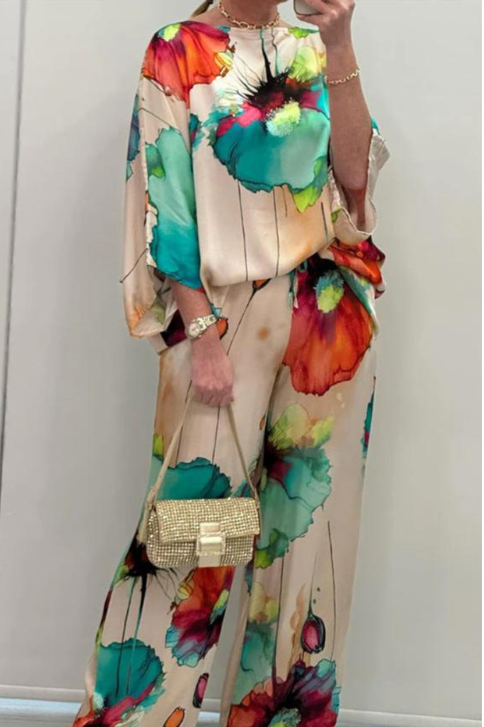 Langer Zweiteiler mit Muster für Damen