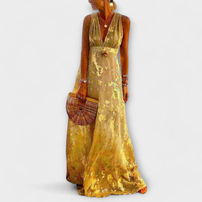 Festliches Kleid Damen mit V-Ausschnitt und Pailletten-Details für Warme Tage - Sittia