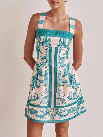 Printed Square Neck Midi Dress