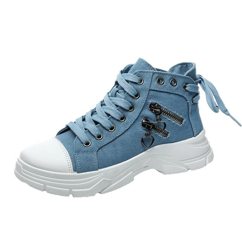 Decor Zipper Lace Up Round Toe Platform Sneakers