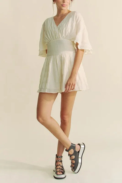 Davi & Dani Batwing Sleeve Waist Belt Romper