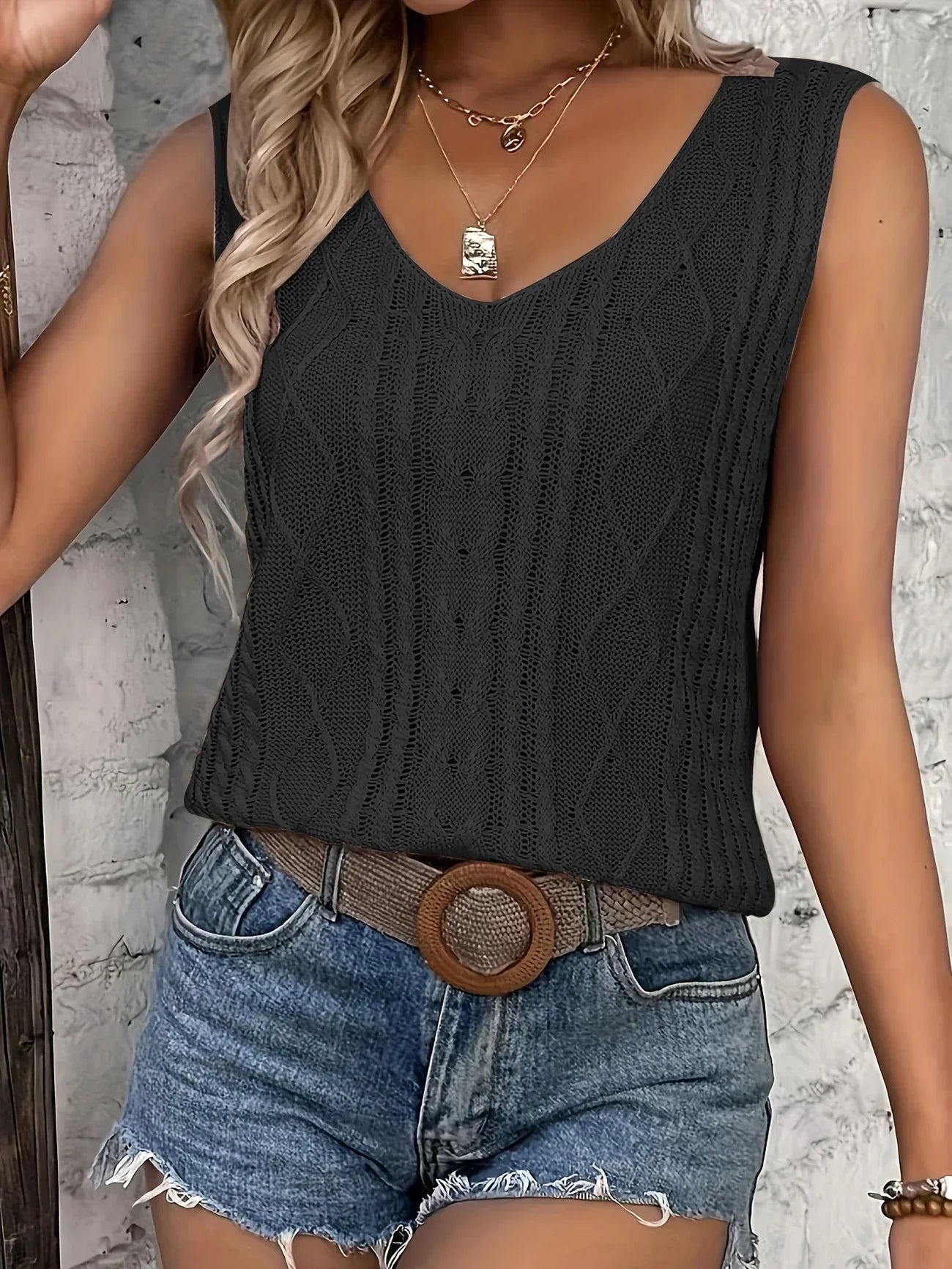 Juno – Lässiges ärmelloses Oberteil Mit V Ausschnitt