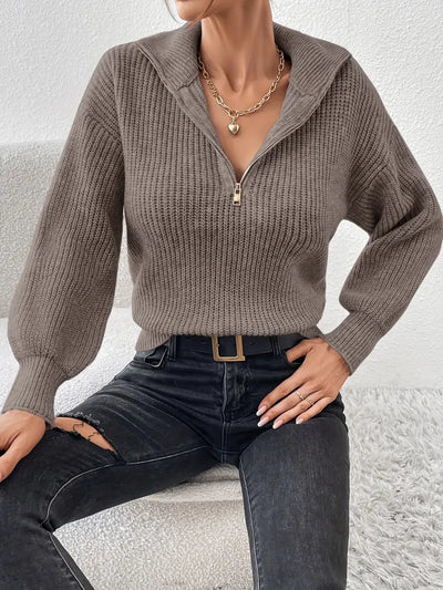 Heidi-Mode | Lässiger Halb-Reißverschluss Strickpullover