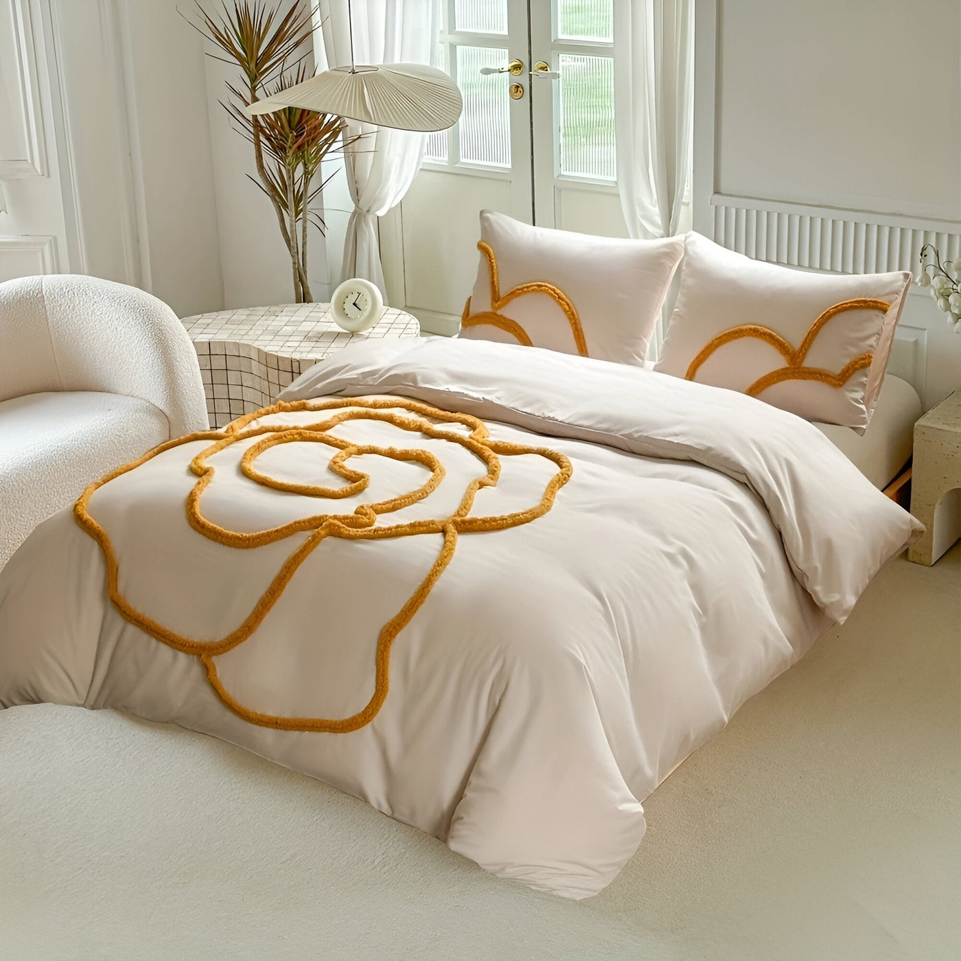 BlossomDream Set - Eleganter Getufteter Bettbezug Mit Floralem Design