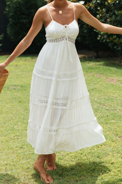 Lace Trim Square Neck Midi Cami Dress