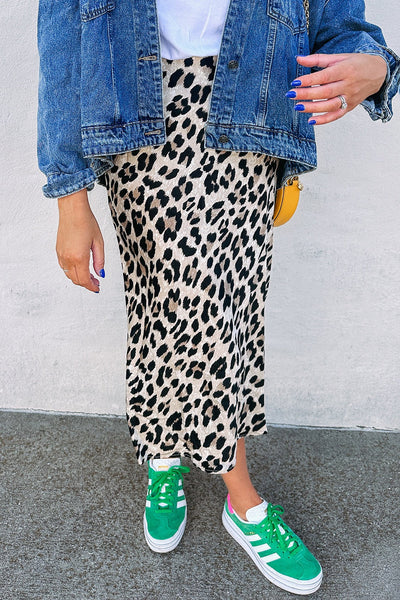 Leopard High Waist Midi Skirt