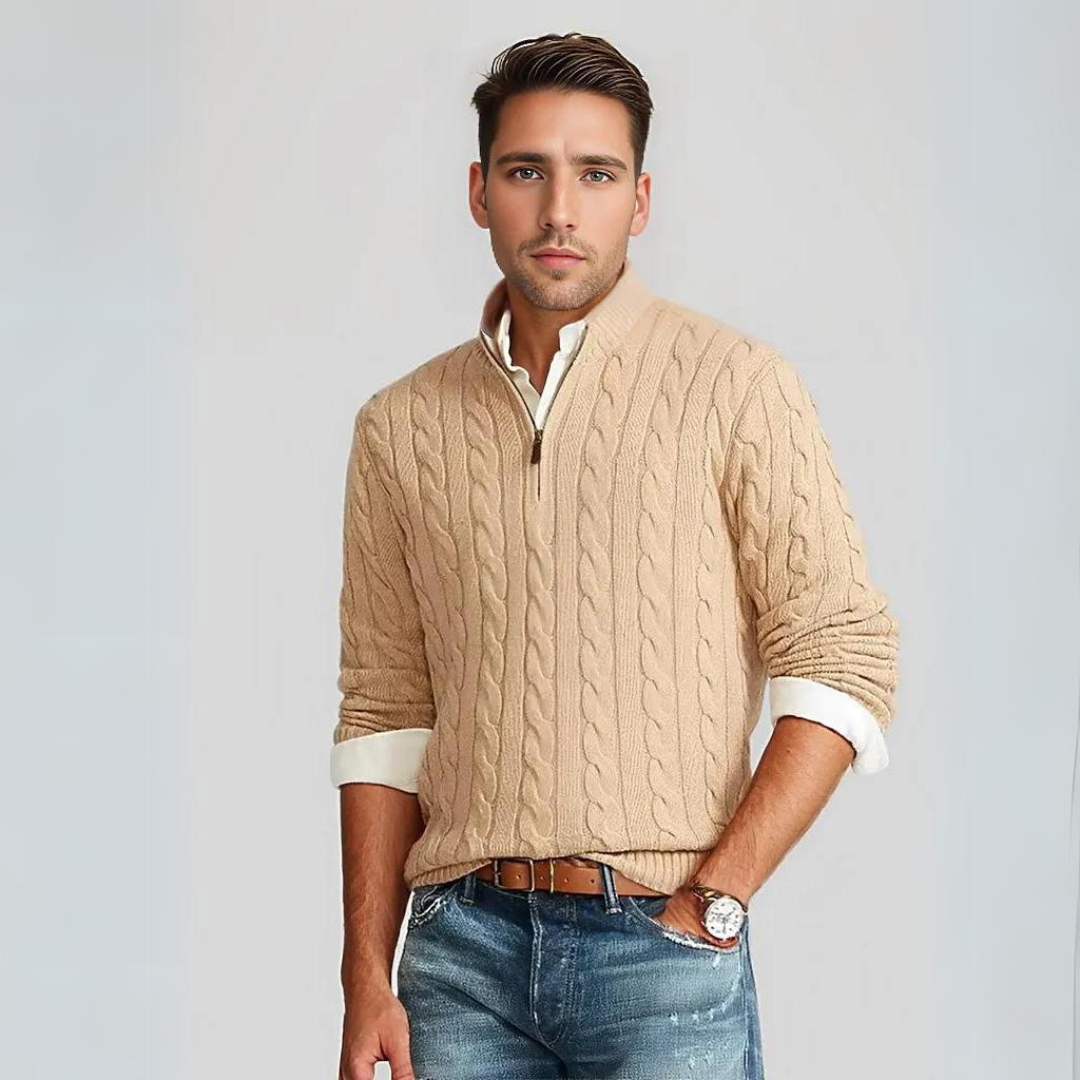 Troyer für Herren - Gestrickter Pullover mit Reißverschluss für Übergangszeit