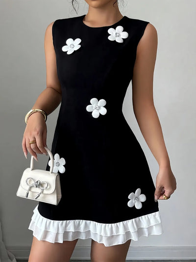 Flower Round Neck Sleeveless Dress