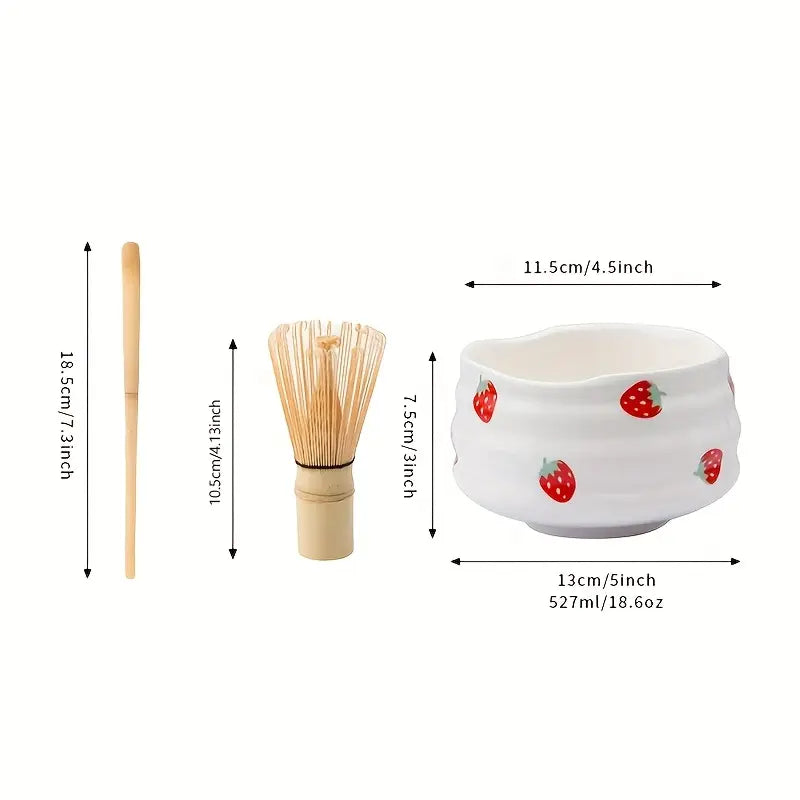 Matcha Set mit Erdbeer-Schale – Traditionelles Zubehör für Matcha Latte