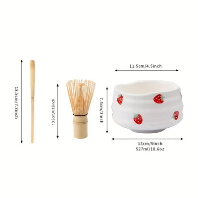 Matcha Set mit Erdbeer-Schale – Traditionelles Zubehör für Matcha Latte