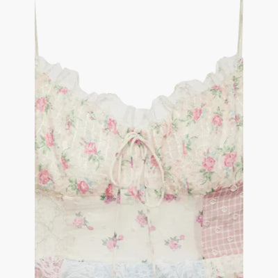 Patchwork Maxikleid - Damen Sommerkleid mit Spaghettiträgern