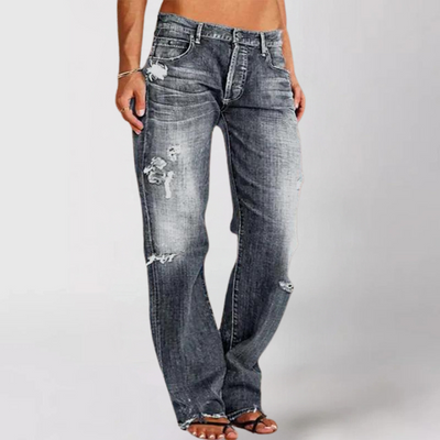 Denim-Jeans für Damen mit weitem Bein und tiefer Taille - Caelithia