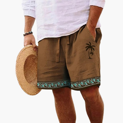 Herren Badeshorts Sommer mit Kordelzug und Palmenmuster