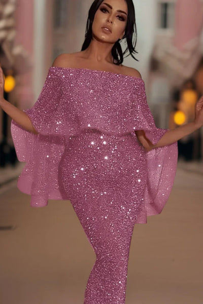 Heidi-Mode | Off-Shoulder Glitzer Maxi Kleid