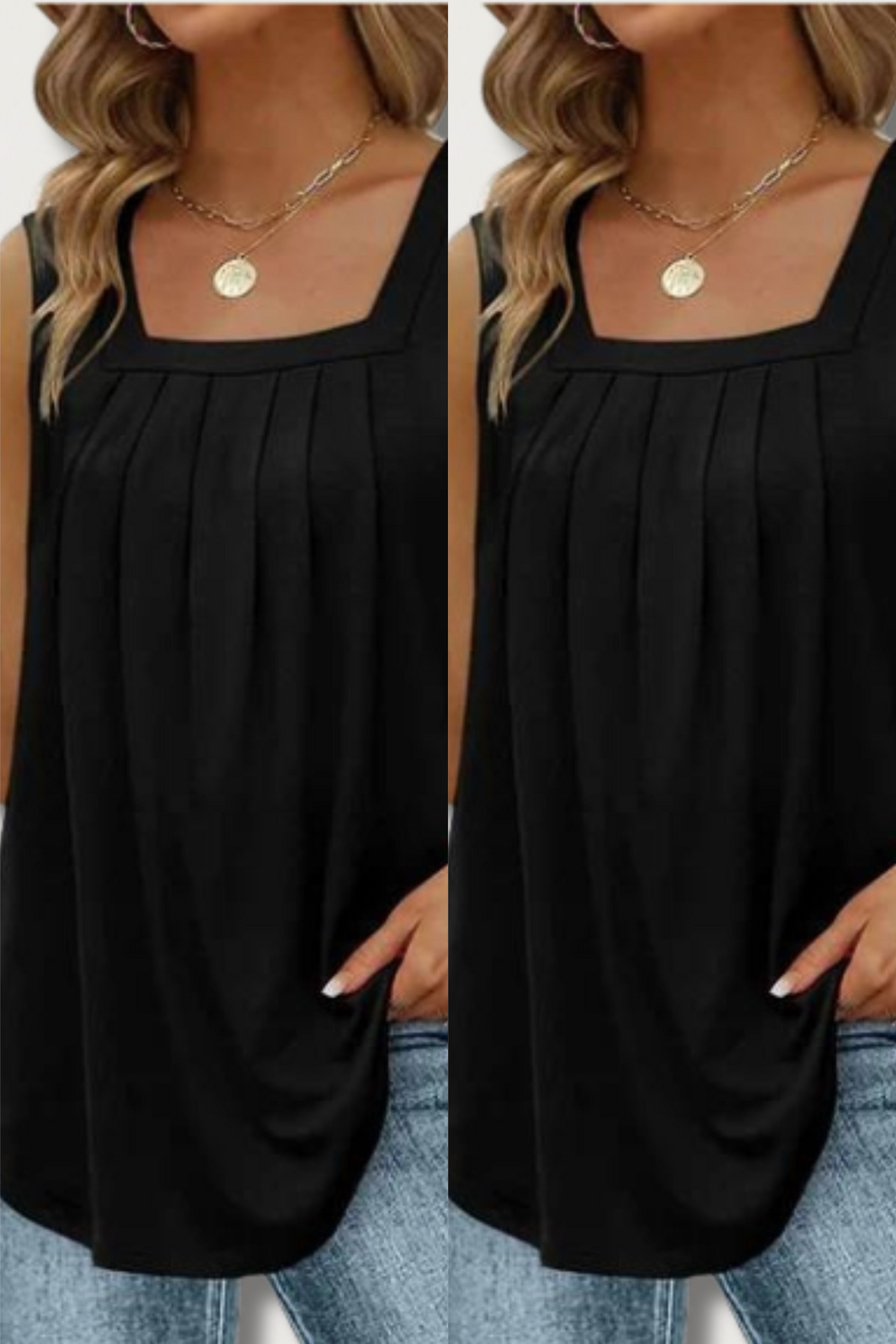 Heidi-Mode | Lässiges Falten Quadrat-Ausschnitt Top