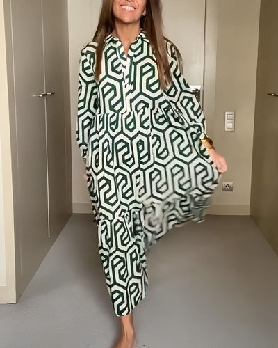 Heidi-Mode | Lässiges Maxi-Kleid Mit Langen Ärmeln Und Druck