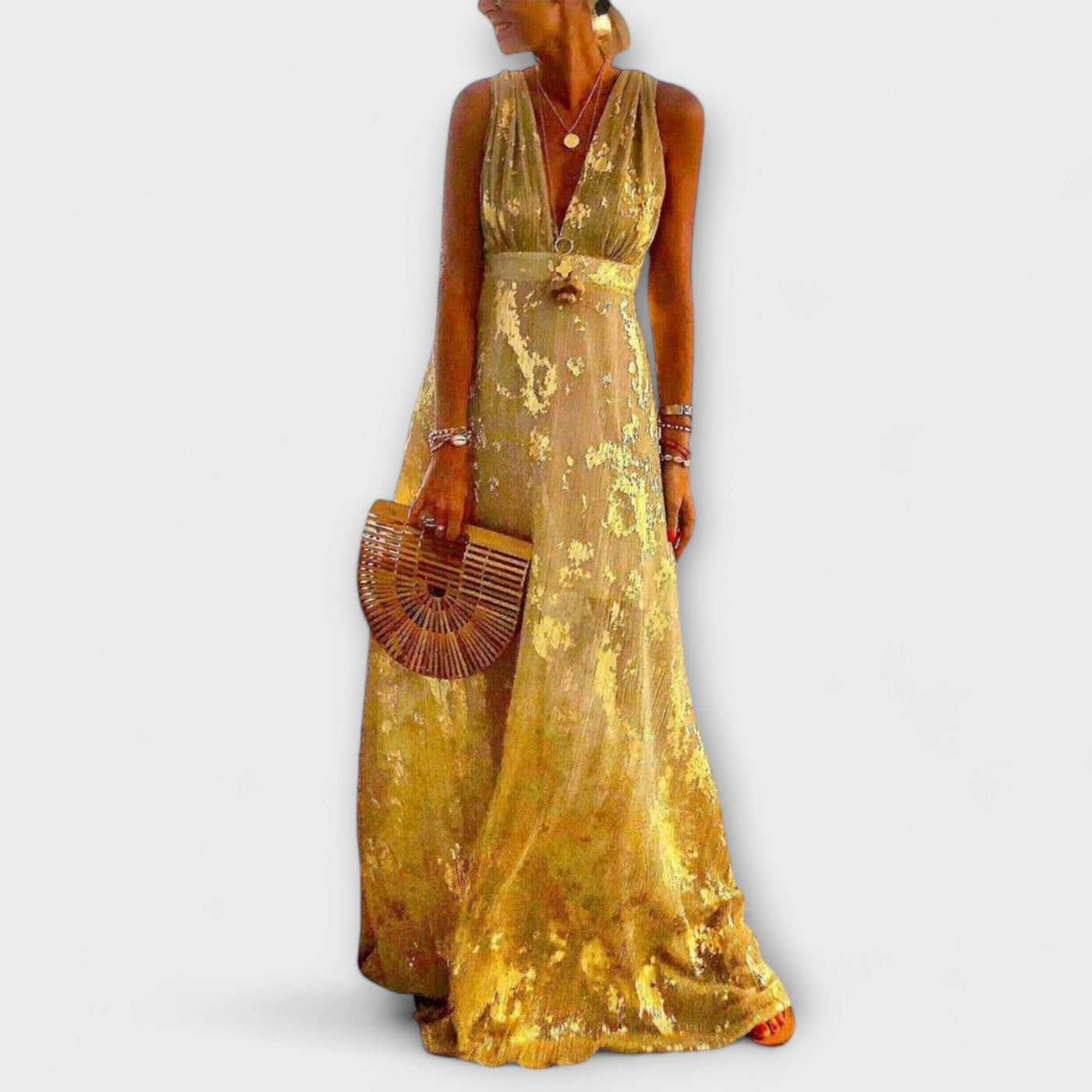 Festliches Kleid Damen mit V-Ausschnitt und Pailletten-Details für Warme Tage - Sittia