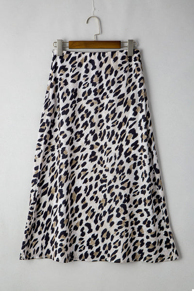 Leopard High Waist Midi Skirt