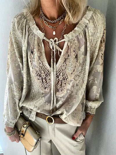 Heidi-Mode | V-Ausschnitt Spitzen Chiffon Bluse