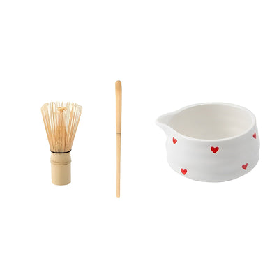 Matcha-Schale mit Herzdesign – 1/3/4/5 Stück Ausgießer & Bambusbesen | Ideal für den Hausgebrauch