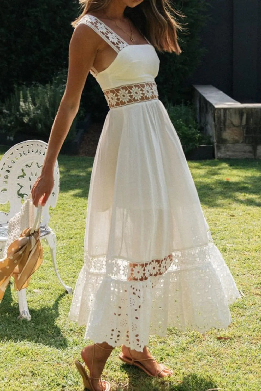 Lace Detail Square Neck Midi Cami Dress