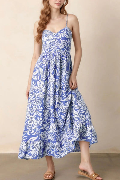 Floral Print Spaghetti Strap High Waist Dress