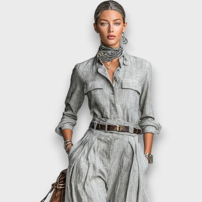 Malvine – Zweiteiliges Set aus Baumwoll-Leinen mit Gürtel