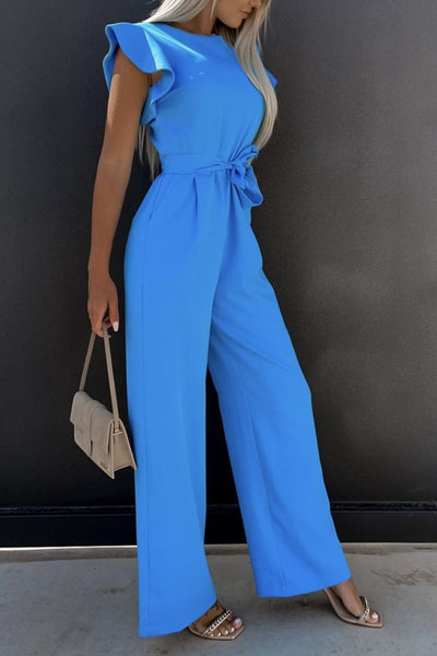 Round Neck Cap Sleeve Jumpsuit
