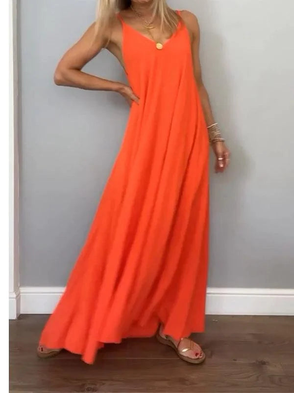 Jolanta – Stilvoll Baumwolle Und Leinen V Ausschnitt Kleid