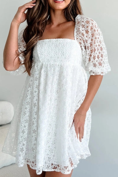 Lace Puff Sleeve Empire Waist Mini Dress