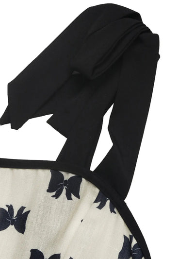 Bow Print Tie Shoulder Dress
