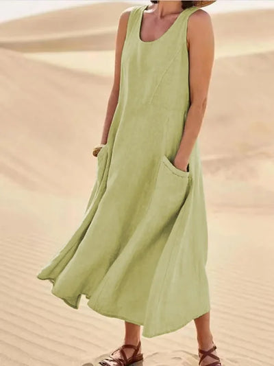Amelia | Elegantes Leinenkleid mit elastischen Taschen