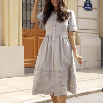 Elegantes graues Midikleid mit funktionalen Taschen für Damen