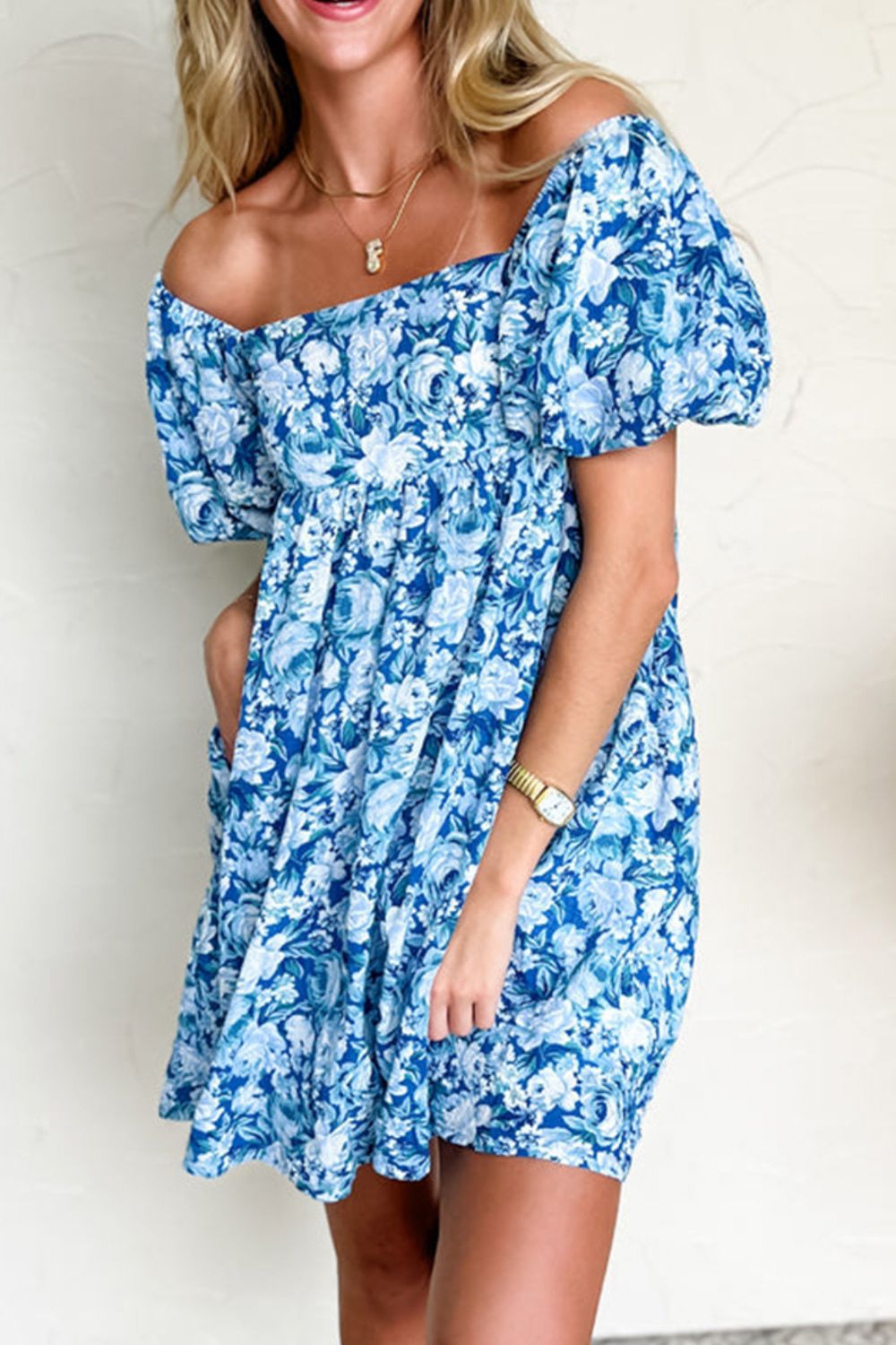 Floral Puff Sleeve Babydoll Mini Dress