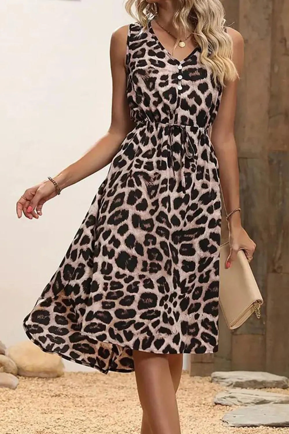 Leopard V-Neck Sleeveless Dress