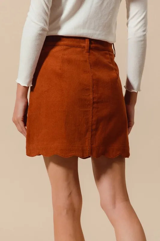 SO ME Scallop Buttoned Front Corduroy Mini Skirt