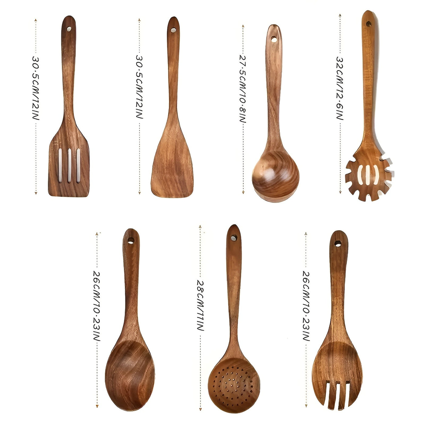 7‑teilige Set Küchenutensilien aus Holz – Hitzebeständig & Antihaft |Ideal für Pfanne und Salat