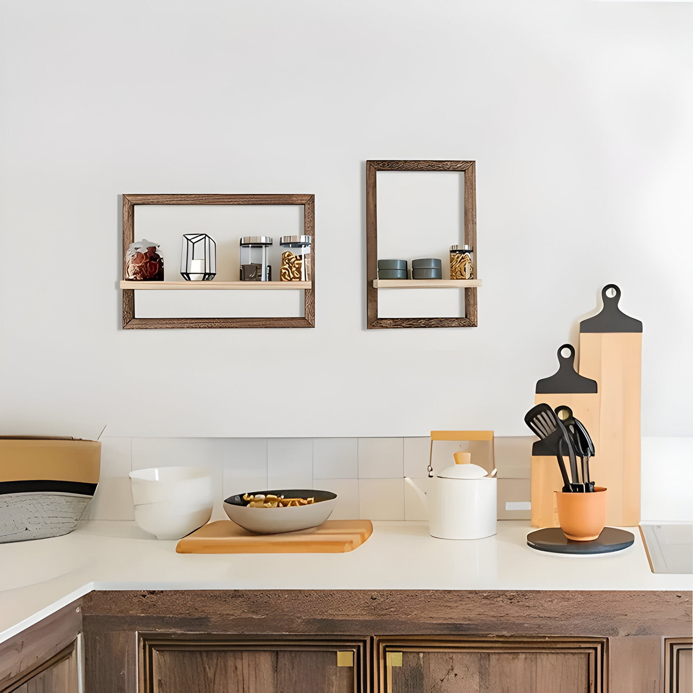 RustiFrame Set - Vintage Holzwand Quadratisches Display-Set