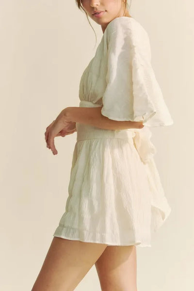 Davi & Dani Batwing Sleeve Waist Belt Romper